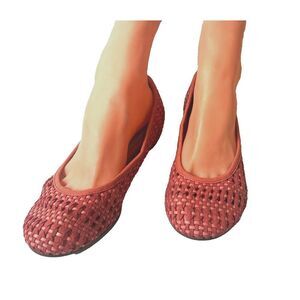 Eileen Fisher Women's 7 Comfort Casual Orange Woven Leather Slip On Ballet Flats